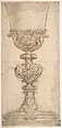 Design for a Chalice with Acanthus and Shell Decoration, Giovanni Battista Foggini (Italian, Florence 1652–1725 Florence), Pen and brown ink, brush and brown wash, over traces of black chalk