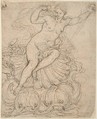 Galatea on her Chariot drawn by Dolphins, Attributed to Giovanni Battista Foggini (Italian, Florence 1652–1725 Florence), Pen and brown ink, over preliminary drawing made in black chalk