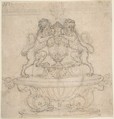 Design for a Fountain with Two Water-Spouting Lions (recto); Sketch for Triumph of Galatea [?] (verso)., Attributed to Giovanni Battista Foggini (Italian, Florence 1652–1725 Florence), Pen and brown ink, over traces of black chalk. Verso: pen and brown ink over black chalk (Verso)