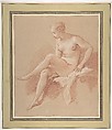 Seated female nude, François Boucher (French, Paris 1703–1770 Paris), Red chalk, heightened with white on beige paper