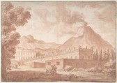 The Palazzo Reale at Pórtici with Vesuvius in the Background, Louis Chaix (French, Marseilles 1740–1811 Paris), Red chalk; vertical crease at center