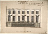 Elevation for the Court Front of the Hotel de Duval Dumanoir on Blvd. Montmartre, Paris, Pierre-Jean-Baptiste Chaussard (French, 1766–1823), Pen and black ink, brush and gray and green wash, and graphite