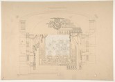 Design for a Stage Set, Aimé Chenavard (French, Lyons 1798–1838 Paris), Pen and black ink; additional piece of tissue paper adhered to the center of the paper