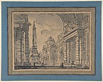 An Architectural Capriccio; a View Through a Great Arch with an Obelisk in a Piazza in the Middle Distance, Charles Michel Ange Challe (French, Paris 1718–1778 Paris), Pen and black ink, brush and gray wash