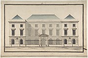 Design for the Collège de France, Paris: Elevation of Court Front Showing Entrance Screen, Jean François Chalgrin (French, Paris 1739–1811 Paris), Pen and black and gray ink, gray and blue wash