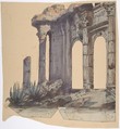 Design for a Stage Set at the Opéra, Paris: Columned Exterior, Eugène Cicéri (French, Paris 1813–1890 Fontainebleau), Watercolor and gouache over graphite