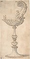Design for a Cup or Reliquary Composed of a Shell and S-Volute, Attributed to Giovanni Battista Foggini (Italian, Florence 1652–1725 Florence), Pen and brown ink, brush and gray wash, over traces of graphite