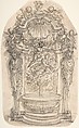 Design for a Fountain in a Niche flanked by Terms, Giovanni Battista Foggini (Italian, Florence 1652–1725 Florence), Pen and brown ink, brush and gray wash, over traces of black chalk