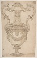Design for a Vase with Handles, Decorated with a Festoon, Giovanni Battista Foggini (Italian, Florence 1652–1725 Florence), Pen and brown ink, brush and brown wash, over traces of graphite