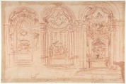 Design for a Catafalgue Used on the Occasion of the Canonization of Saint Mary Magdalen de' Pazzi, Florence, 1669., Baldassarre Franceschini (il Volterrano) (Italian, Volterra 1611–1690 Florence), Red chalk
