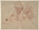 Half-Figure of an Angel Looking Upward (recto); Bust of a Man in Left Profile (verso), Baldassarre Franceschini (il Volterrano) (Italian, Volterra 1611–1690 Florence), Red chalk, on beige paper