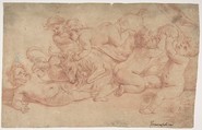 Five Putti Playing with a Goat (Bacchanalia), Carlo Cignani (Italian, Bologna 1628–1719 Forlì), Red chalk