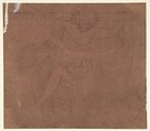 Angel Holding a Banderole, Antonio Franchi (Il Lucchese) (Italian, Villa Basilica near Lucca 1638–1709 Florence), Brush and pink and white tempera, over red chalk, on brownish paper (recto); red chalk tracing of the angel done from the recto (verso)