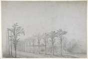 Design for a Stage Set at the Opéra, Paris: Tree-Lined Road, Eugène Cicéri (French, Paris 1813–1890 Fontainebleau), Graphite