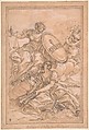Allegorical Composition: Music and Justice with the Spinola Arms, Giovanni Battista Gaulli (Il Baciccio) (Italian, Genoa 1639–1709 Rome), Pen and brown ink, brush and brown wash, highlighted with white, over black chalk, on rose-washed paper