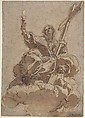 Allegorical Figure of Faith, Giovanni Battista Gaulli (Il Baciccio) (Italian, Genoa 1639–1709 Rome), Pen and brown ink, brush and brown wash, highlighted with white, over a little black chalk, on brownish paper