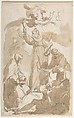 Saint Margaret of Cortona, Saint James of the March, and Saint Didacus, Attributed to Gaetano Gandolfi (Italian, San Matteo della Decima 1734–1802 Bologna), Pen and brown ink, brush and brown wash, over black chalk