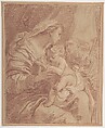 The Holy Family, Gaetano Gandolfi  Italian, Red chalk, highlighted with white, on beige paper