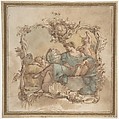 Vignette with an Allegorical Figure of Astronomy, Mauro Gandolfi (Italian, Bologna 1764–1834 Bologna), Pen and brown ink, watercolor, over black chalk; framing lines in pen and brown ink