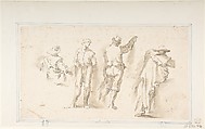 Figure Studies:  Two Standing and Two Seated Men, Micco Spadaro (Domenico Gargiulo) (Italian, Naples 1609/10–1675 Naples (?)), Pen and brown ink, brush and brown wash