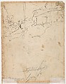 The Baptism of Christ (recto); Kneeling Figure (?) in a Landscape (verso), Micco Spadaro (Domenico Gargiulo) (Italian, Naples 1609/10–1675 Naples (?)), Pen and brown ink, brush and brown wash, over red chalk (recto); pen and brown ink (verso)