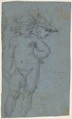 Standing Nude Putto and Study of a Helmeted Head, Micco Spadaro (Domenico Gargiulo) (Italian, Naples 1609/10–1675 Naples (?)), Black chalk, highlighted with white, on blue paper