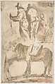 Sheet of Studies: Three Figures Above, Studies of Horses Below, Attributed to Micco Spadaro (Domenico Gargiulo) (Italian, Naples 1609/10–1675 Naples (?)), Pen and brown ink, brush and brown and a little red-brown wash