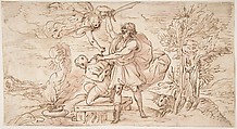 Abraham about to Sacrifice Isaac, Micco Spadaro (Domenico Gargiulo) (Italian, Naples 1609/10–1675 Naples (?)), Pen and brown ink, brush and violet wash