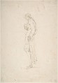 Sketched Caricature of a Standing Man Facing Left, attributed to Pier Leone Ghezzi (Italian, Comunanza near Ascoli Piceno 1674–1755 Rome), Pen and brown ink over traces of graphite