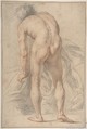 Nude Male Figure, Rear View, Giovanni da San Giovanni Italian, Red and black chalk on buff paper