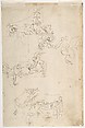 Sheet of Figure Studies, Probably after the Antique (recto); Ornamental Designs (verso), attributed to Girolamo da Carpi (Girolamo Sellari) (Italian, Ferrara 1501–1556 Ferrara), Pen and brown ink, brush and brown wash (recto); pen and brown ink (verso)