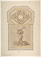 Design for a Sculptural Frame Decorated with Angel Heads, Volutes and Leaves (for a Ceiling ?); Design for a Base Decorated with Angel Heads, Volutes and Leaves, Giulio Romano Italian, Pen and brown ink, brush and brown wash over traces of leadpoint