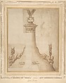 Design for a Flask with Chain Handles, Giulio Romano (Italian, Rome 1499?–1546 Mantua), Pen and brown ink, brush and brown wash, over traces of leadpoint or soft black chalk