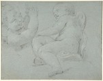 Two Putti Supporting the Lower Part of a Draped Figure (recto); Two Putti (verso), Jacopo Guarana (Italian, Venice 1720–1808 Venice), Black chalk, highlighted with white chalk, on blue paper