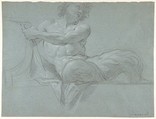 Satyr Reclining on a Ledge, Facing Right (recto); Satyr Reclining on a Ledge, Facing Left (verso), Jacopo Guarana (Italian, Venice 1720–1808 Venice), Black chalk, highlighted with white chalk, on blue paper