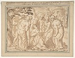 Saint Paul Surrounded by Disciples after His Lapidation at Lystra (Acts 14:20), Giovanni Guerra (Italian, Modena 1544–1618 Rome), Pen and brown ink, brush and pale brown wash