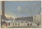 View of the Piazza di San Marco Toward the South (showing the now destroyed church of San Geminiano), Attributed to Giacomo Guardi (Italian, Venice (?) 1764–1835 Venice (?)) (?), Brush and gouache
