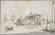 A Port near Venice: Chioggia (?), Giacomo Guardi  Italian, Pen and brown ink, brush and gray wash