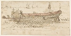The Bucintoro Moving to the Left (recto); The Bucintoro Moving to the Right (verso), Francesco Guardi (Italian, Venice 1712–1793 Venice), Pen and brown ink, brush with brown and red wash (recto); pen and brown ink (verso)