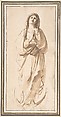 The Virgin Immaculate, Guercino (Giovanni Francesco Barbieri) (Italian, Cento 1591–1666 Bologna), Pen and brown ink, brush and light brown wash; framing outlines in pen and brown ink