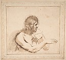 Half-Figure of a Nude Man Facing Right, Guercino (Giovanni Francesco Barbieri) (Italian, Cento 1591–1666 Bologna), Pen and brown ink, brush and brown wash