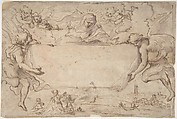 Study for Ex-voto Picture, attributed to Ludovico Lana (Italian, Codigoro near Ferrara 1597–1646 Modena), Pen and brown ink, brush and brown wash with faint lavender