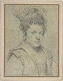 Portrait of a Woman, Ottavio Leoni (Il Padovano) Italian, Black chalk on blue paper (now faded)