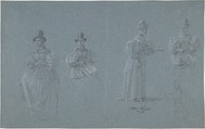 Studies of Horsewomen, Wilhelm von Kobell German, Graphite, heightened with white chalk, on blue paper