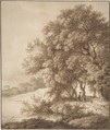Landscape with Lovers, Ferdinand Kobell  German, Brush and brown ink, over graphite or black chalk. Framing line in pen and black ink