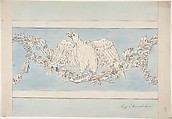 Ornament with Eagle and Garlands, Aug. Strubeker ? German, Pen and black and brown ink with blue washes