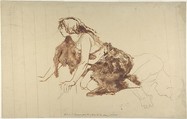Crouching Woman, Fernand Cormon (French, Paris 1854–1924 Paris), Graphite and oil paint