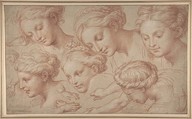 Copies after Raphael's 'The Finding of Moses', Michel Corneille the Younger (French, Paris 1642–1708 Paris), Red and white chalk, with touches of pink pastel