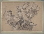 Allegorical Figures for a Ceiling Decoration, Michel Corneille the Elder (French, Orléans 1602–1664 Paris), Black chalk, heightened with white chalk, on beige paper.