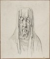 Male Head in a Hood, Baron Dominique Vivant Denon (French, Givry 1747–1825 Paris), Pen, brown ink over black chalk